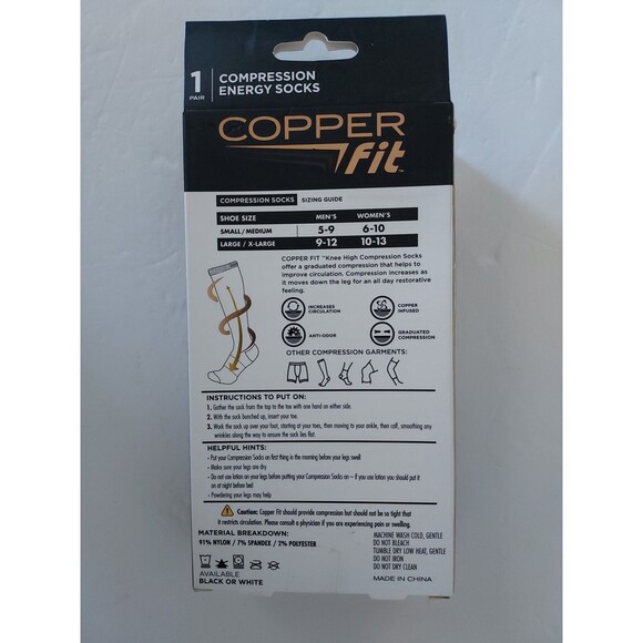 COPPER FIT Energy Compression Socks Knee High Black Size LARGE/XLARGE - NEW - Picture 2 of 2